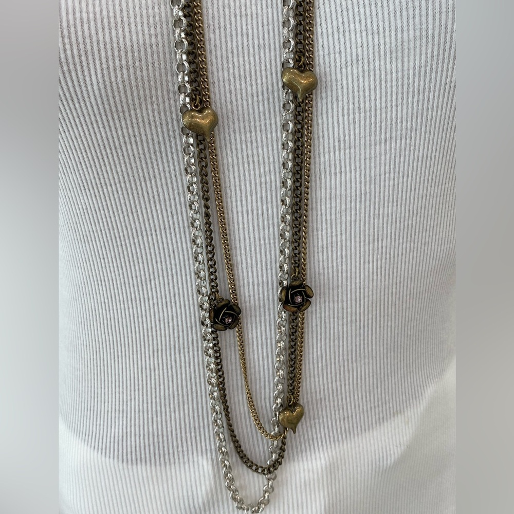 Feminine Betsy Johnson Two Tone, Multi-Chain, Adjustable Necklace with Charms